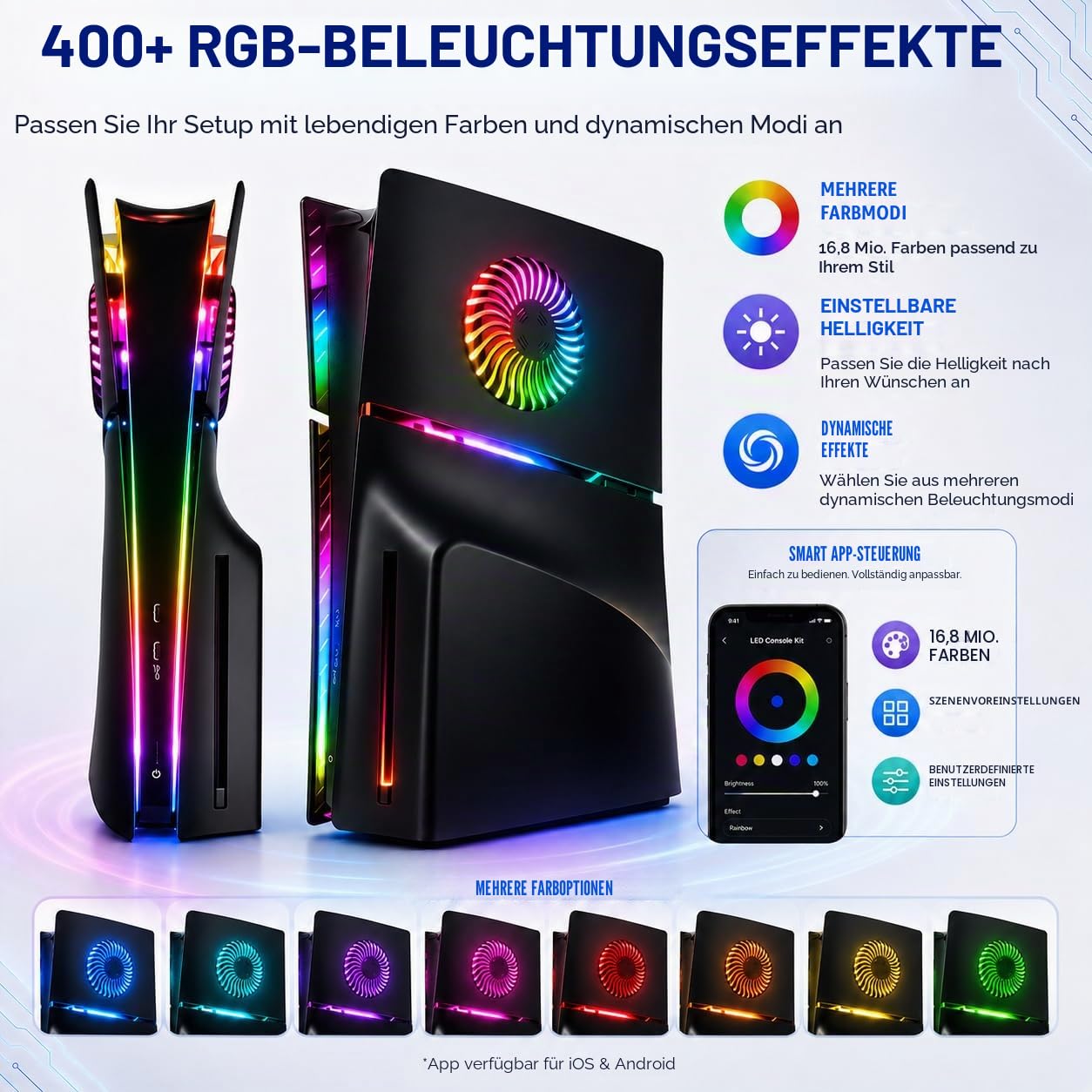 LED-Frontplatte für PS5 Slim Disc Edition, Seitenschalenplatten, PlayStation 5, schlanke Konsolenabdeckung mit RGB-Beleuchtung, individuelles Design, kratzfest, Staubschutz, Ersatzschale