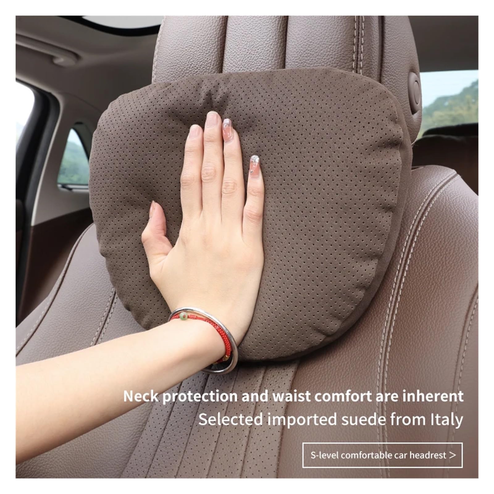 Cale Tete Voiture Appui-tête de Voiture, Soutien du Cou, siège, Oreiller Doux, Respirant, for la Conception, Protection Universelle du Cou(Beige)