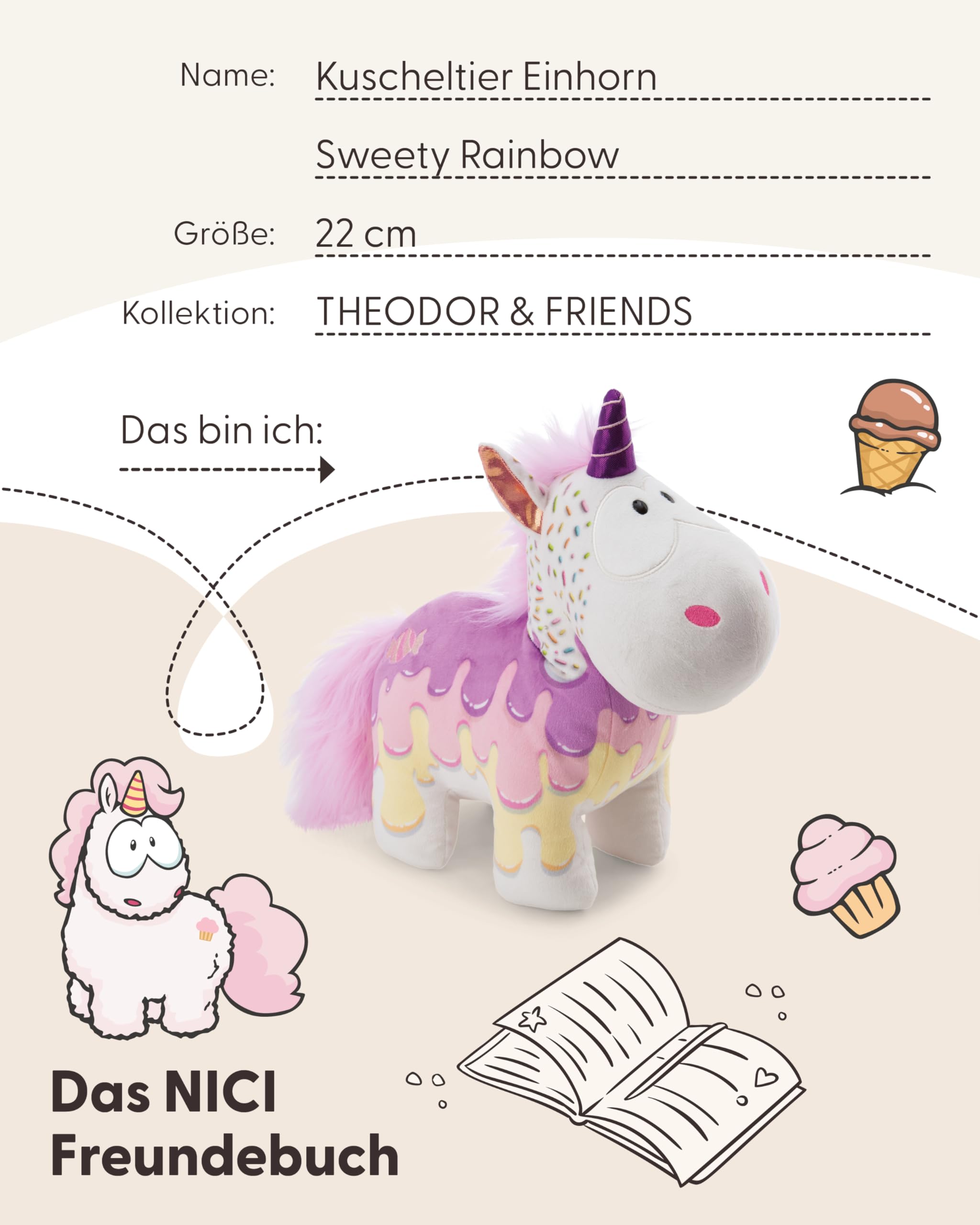 NICI Kuscheltier Einhorn Sweety Rainbow 22cm - Weiss - Weiches Plüschtier – niedliches Stofftier zum Kuscheln & Spielen – tolle Geschenkidee für Kinder & Erwachsene - 61906