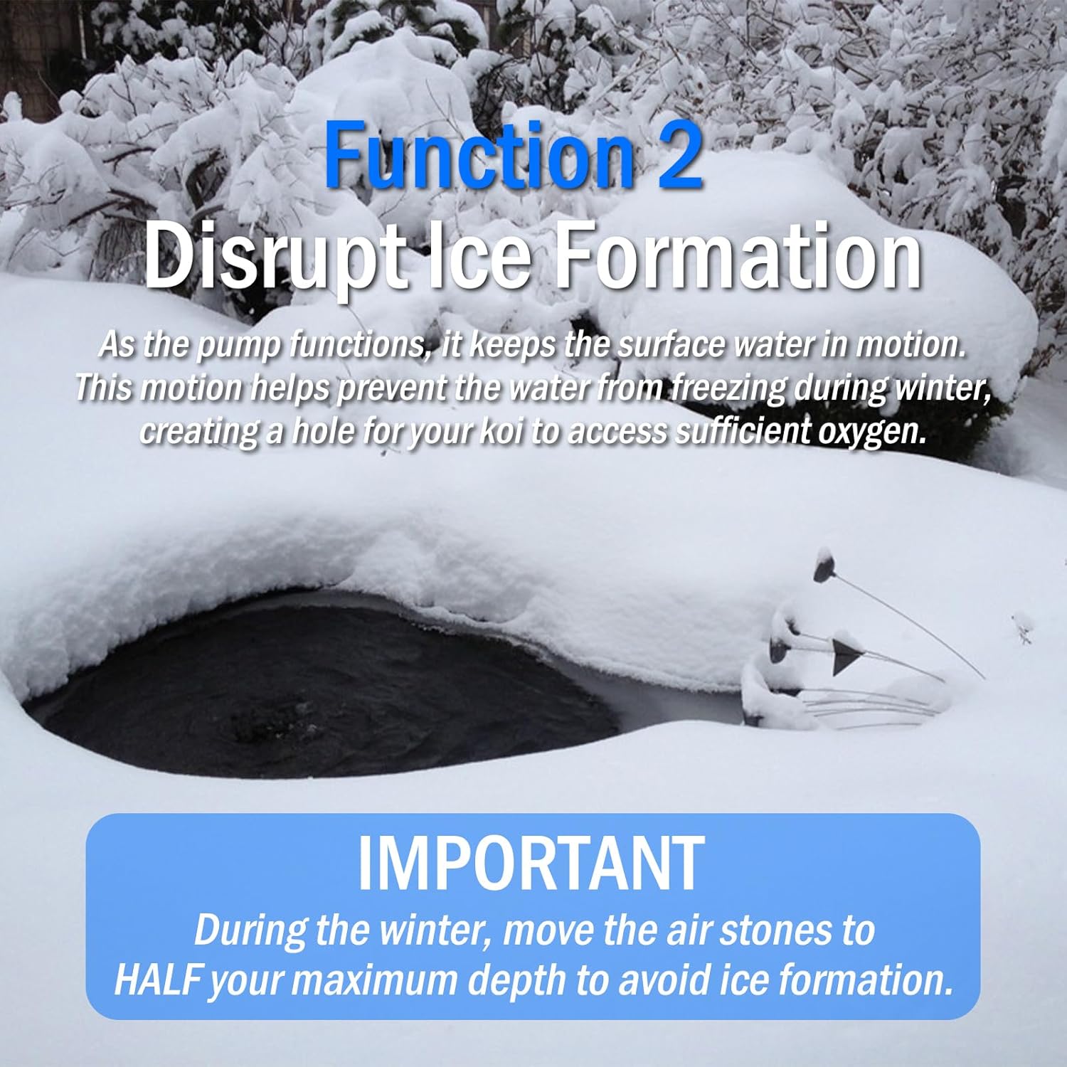 All-in-One Pond Aerator for Outdoor Ponds, Flow Adjustable Pond Air Pump Aeration Kit with Airline Tubing Air Stones Check Valves