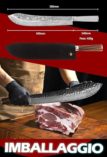 Miniatura 5 de YOUSUNLONG Cuchillo para romper nariz de toro de 14 pulgadas (14.016 in) de longitud extra súper japonés martillado acero Damasco mango de madera de