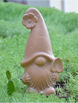 Terracotta Garden Gnome with Shovel Outdoor Garden Decoration Handcrafted Ceramic Gnome for Yard Patio Lawn or Flower Bed