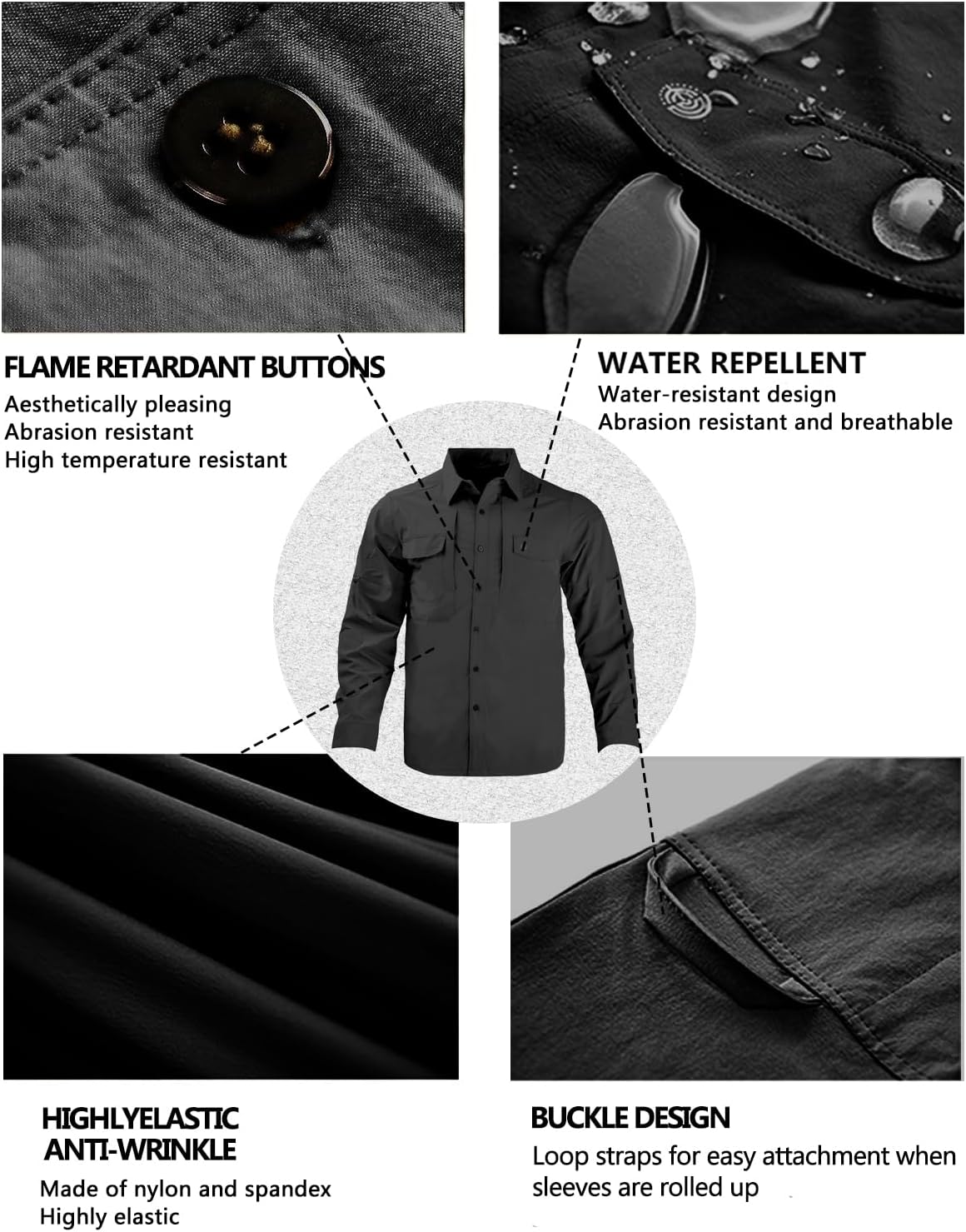 Men's Tactical Shirts Breathable Quick Dry Long Sleeve Fishing Shirt Sun Protection Outdoor Lightweight Button-Up Work Shirt - Image 3