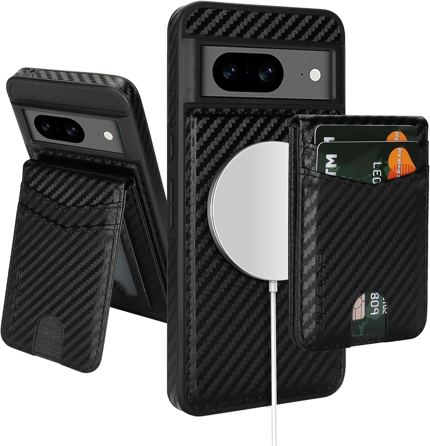 SkyEagle Compatible Magsafe 2 in 1 Detachable Google Pixel 8 Wallet Case with Card Holder Women Men,Magnetic PU Leather RFID Blocking Flip Kickstand Credit Slots,Phone Case for Pixel 8 6.2",Black