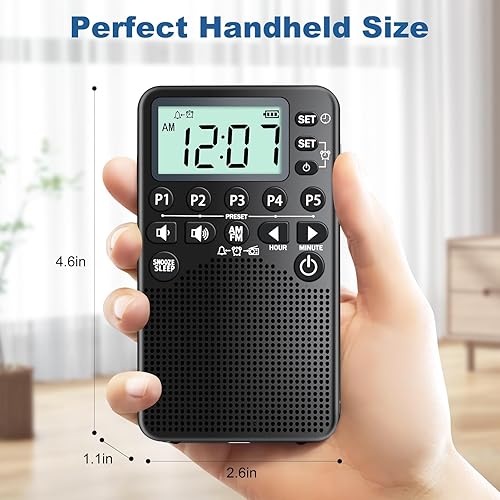 Miniatura 6 de Radio AMFM portátil de bolsillo a pilas Sintonización digital, altavoz, excelente recepción Radio portátil de emergencia y exterior con pantalla