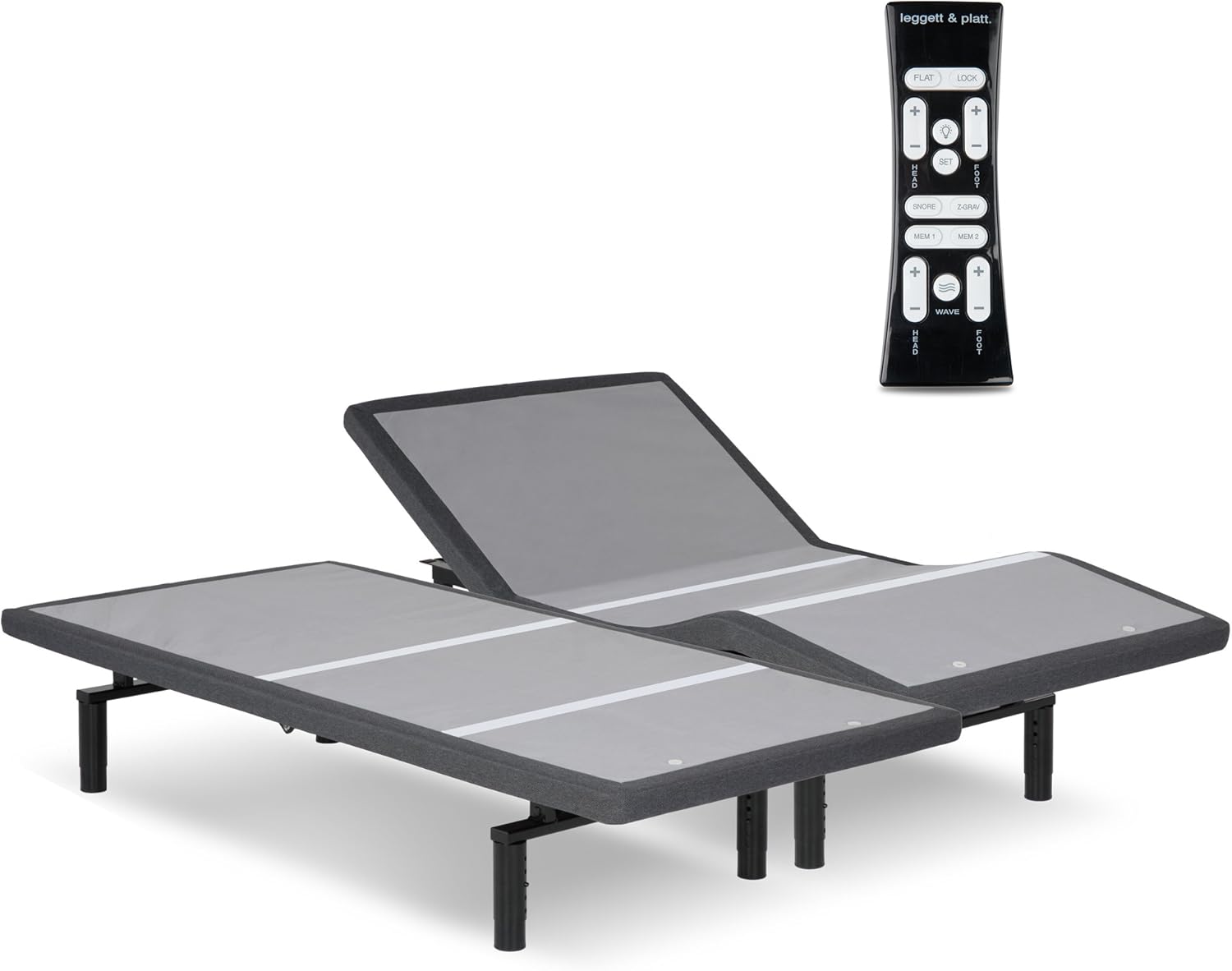 Leggett & Platt Simplicity 3.0 Low-Profile Adjustable Bed Base with Full Body Massage and Simultaneous Movement, Charcoal Gray Finish, Split California King