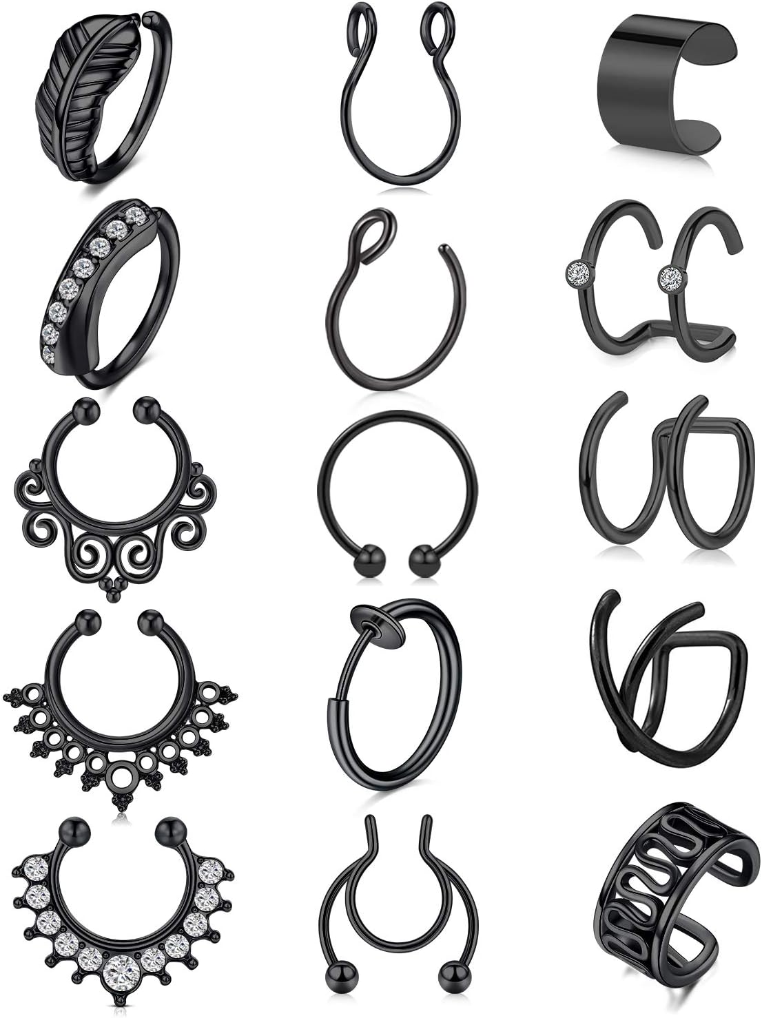 Fake Nose Ring Hoop Double Fake Septum Rings Fake Nose Piercing Clip on Earring Hoops Faux Nose Rings Lip Ring