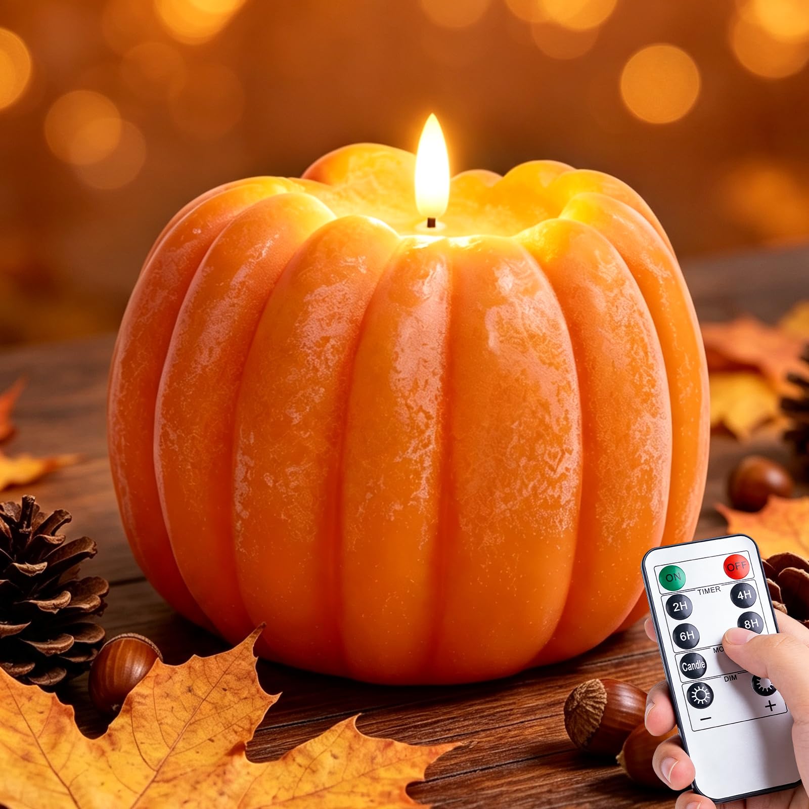 Fall Decor, Fall Decorations for Home Large Flameless Pumpkin Candle Orange