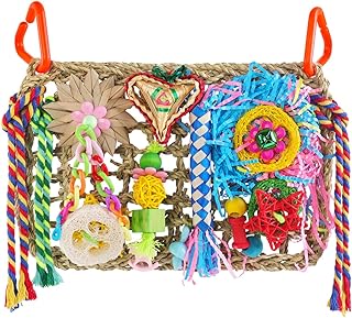 Budgie & Cockatiel Foraging Toys for Parrots, Parakeets, Conures & Finches - Bird Climbing Net with Colorful Toys