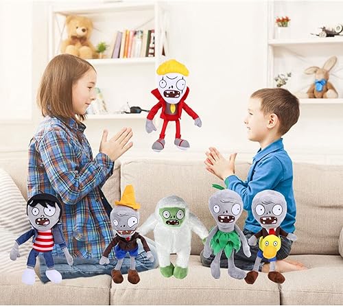 Miniatura 6 de JHESAO Juego de 6 piezas de peluche de plantas y zombis, falda verde de zombies, juguete de cabeza de cono zombi, 1 2 muñecos zombi de pato suave,