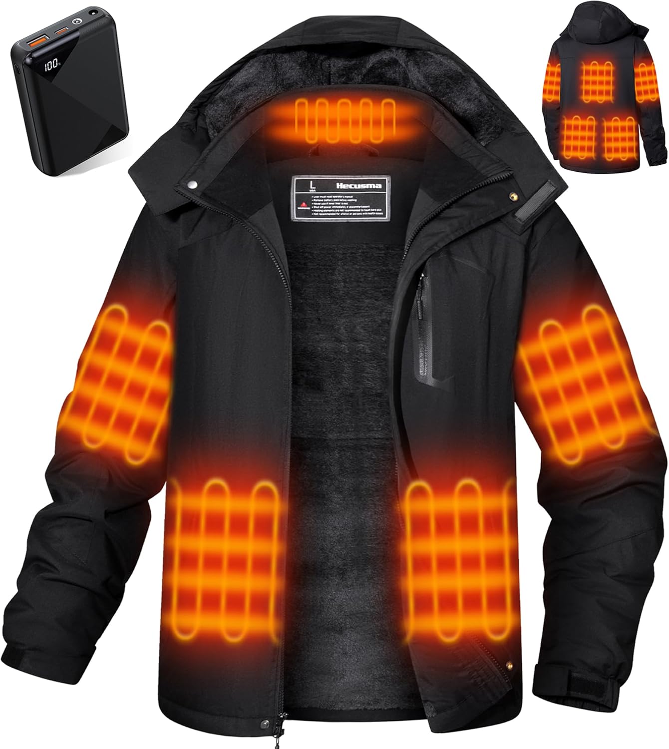 Heated Jackets for Men with 18400mAh 12V Battery Pack Included, Mens Heated Jacket with Fur Lining