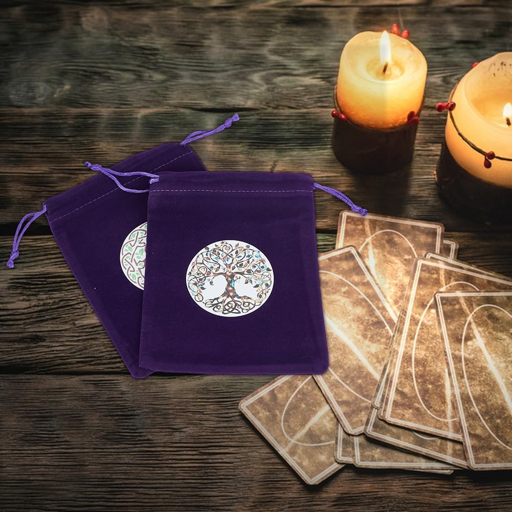 CREATCABIN Tarotkarten Taschen 4-tlg. - Samt Aufbewahrung Mit Lebensbaum Anhängern