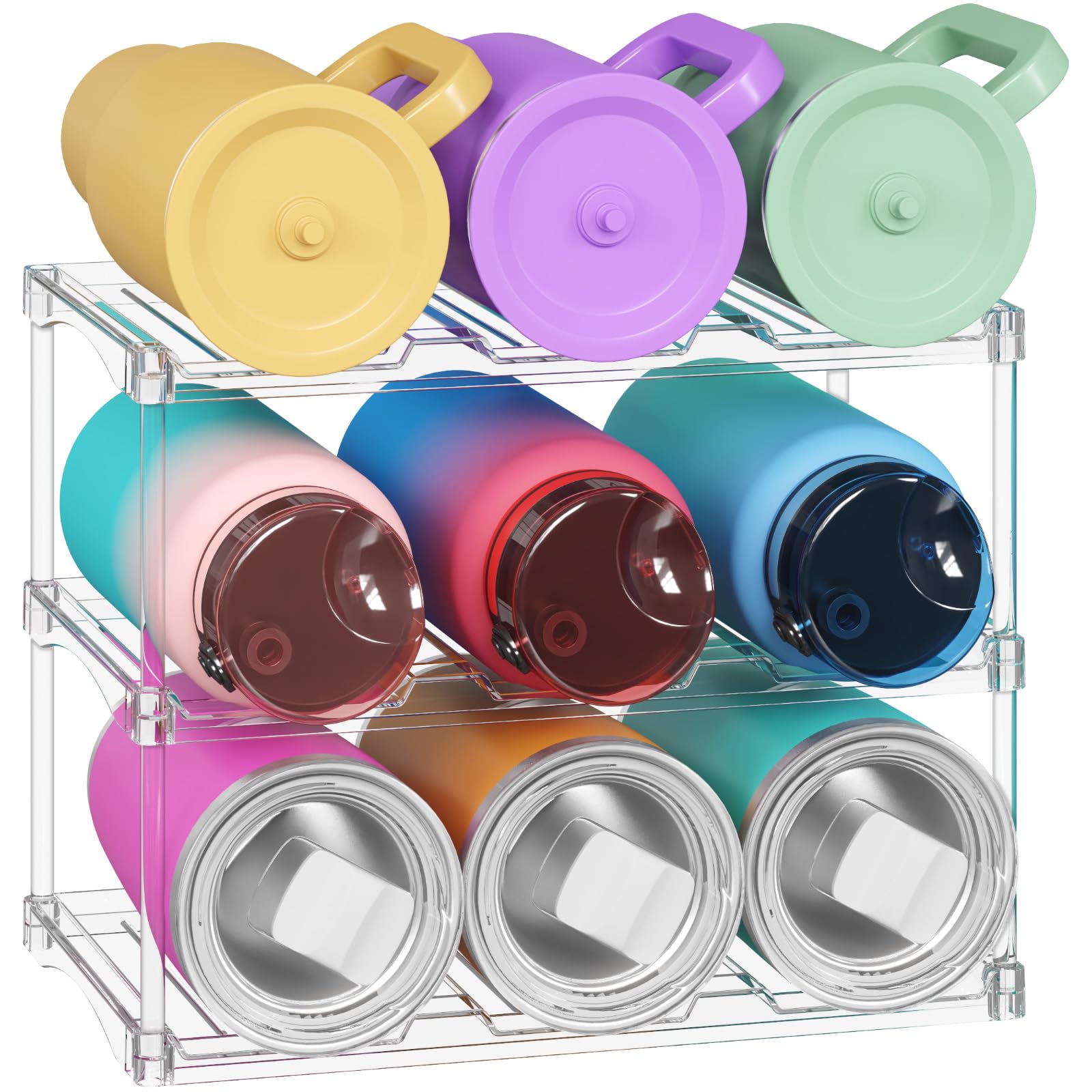 Lifewit Organizador Apilable para Botellas de Agua para Armarios, Congeladores, Despensas, Botellero de Plástico para Encimeras de Cocina, Escritorios, 3 Pisos para 9 Botellas