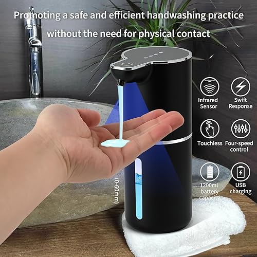 Miniatura 4 de Dispensador de jabón automático recargable, dispensador de jabón sin contacto ajustable de 4 niveles eléctricos, para cocina, baño, hotel,