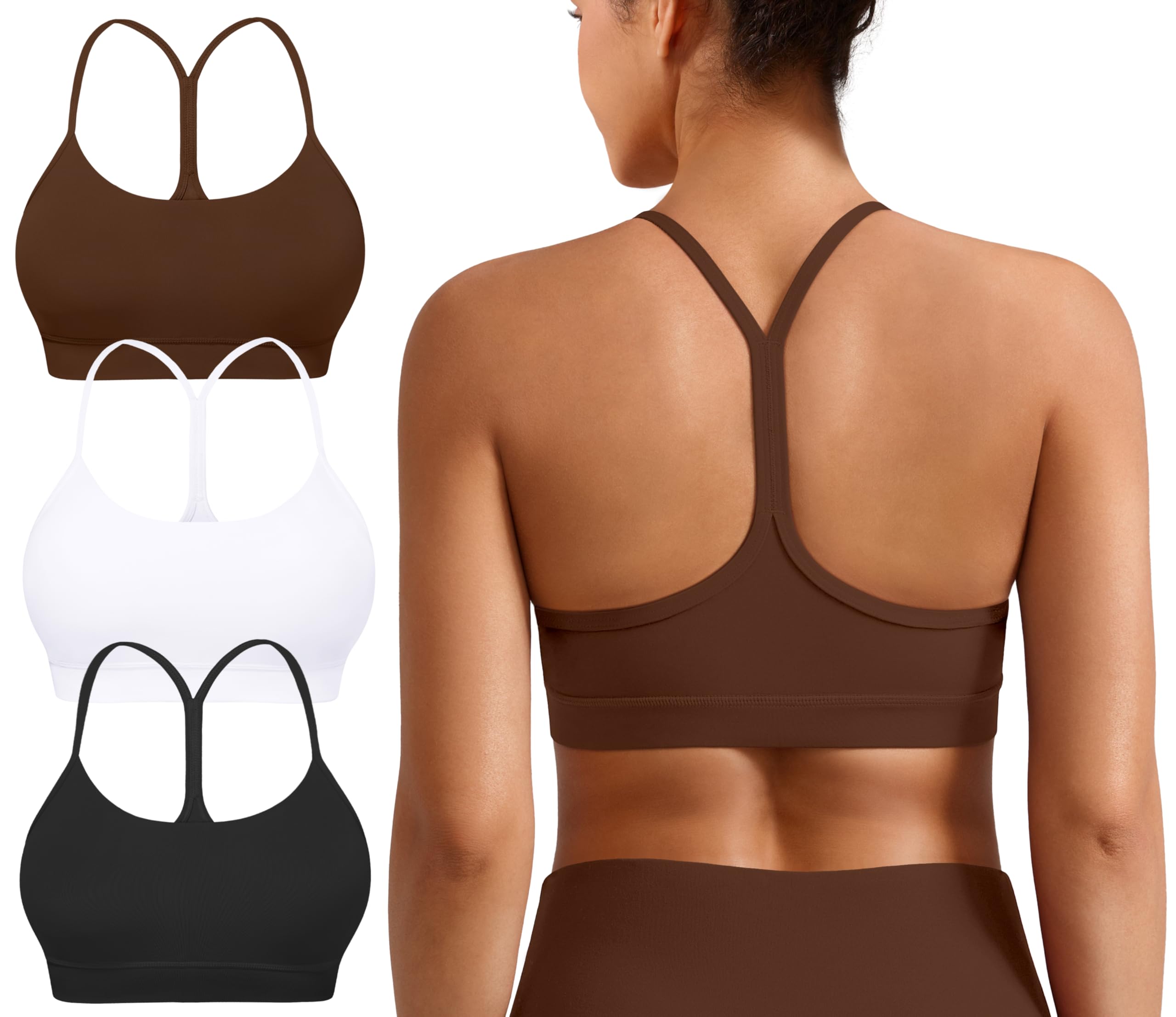 Padded Y-Back Sports Bra for Women - Racerback Low Impact Spaghetti Strap for Yoga Workout Top