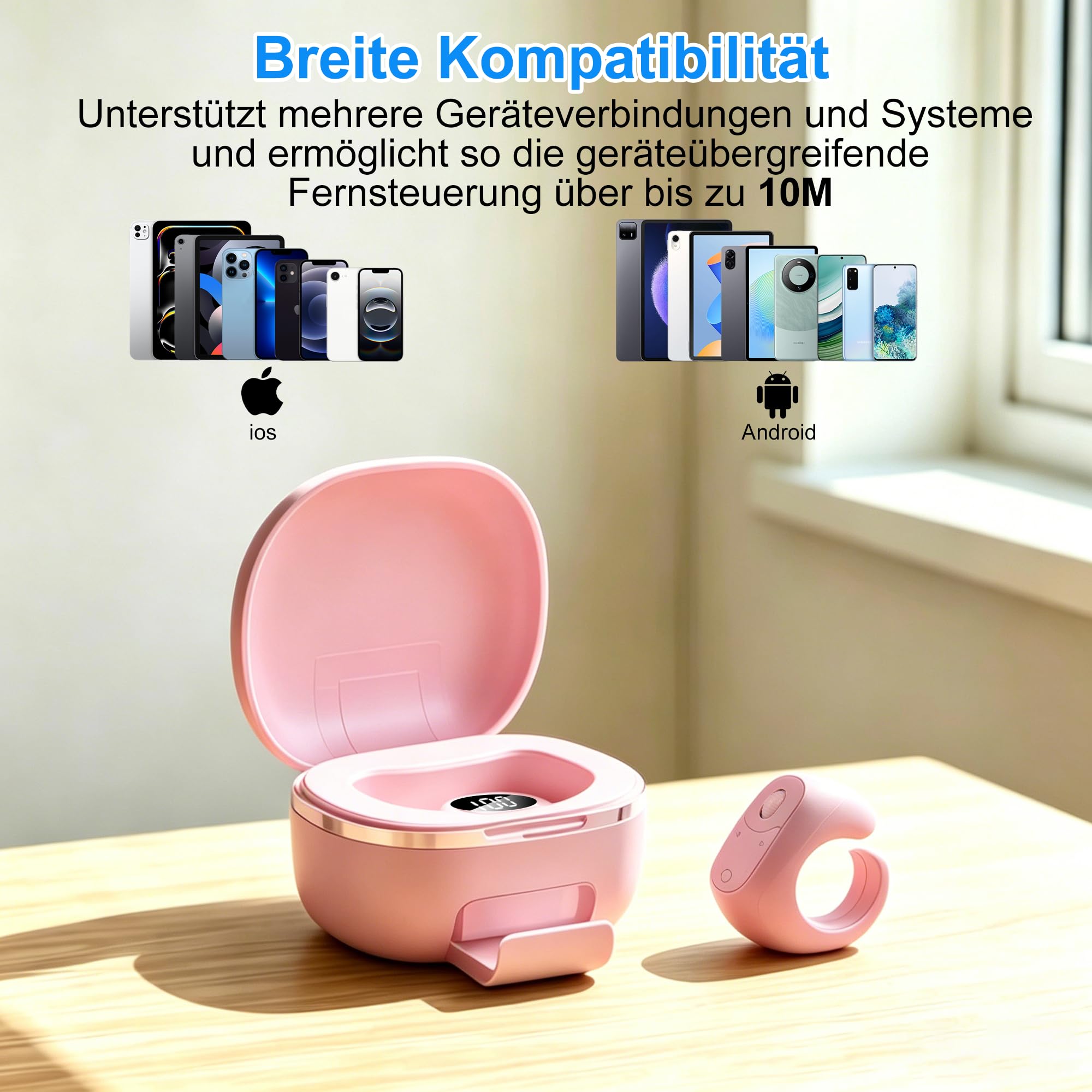 TikTok - Mando a distancia inalámbrico Bluetooth, anillo de desplazamiento recargable con funda de carga, vídeo corto remoto, disparador de cámara, libro electrónico PPT, giro lateral para smartphone