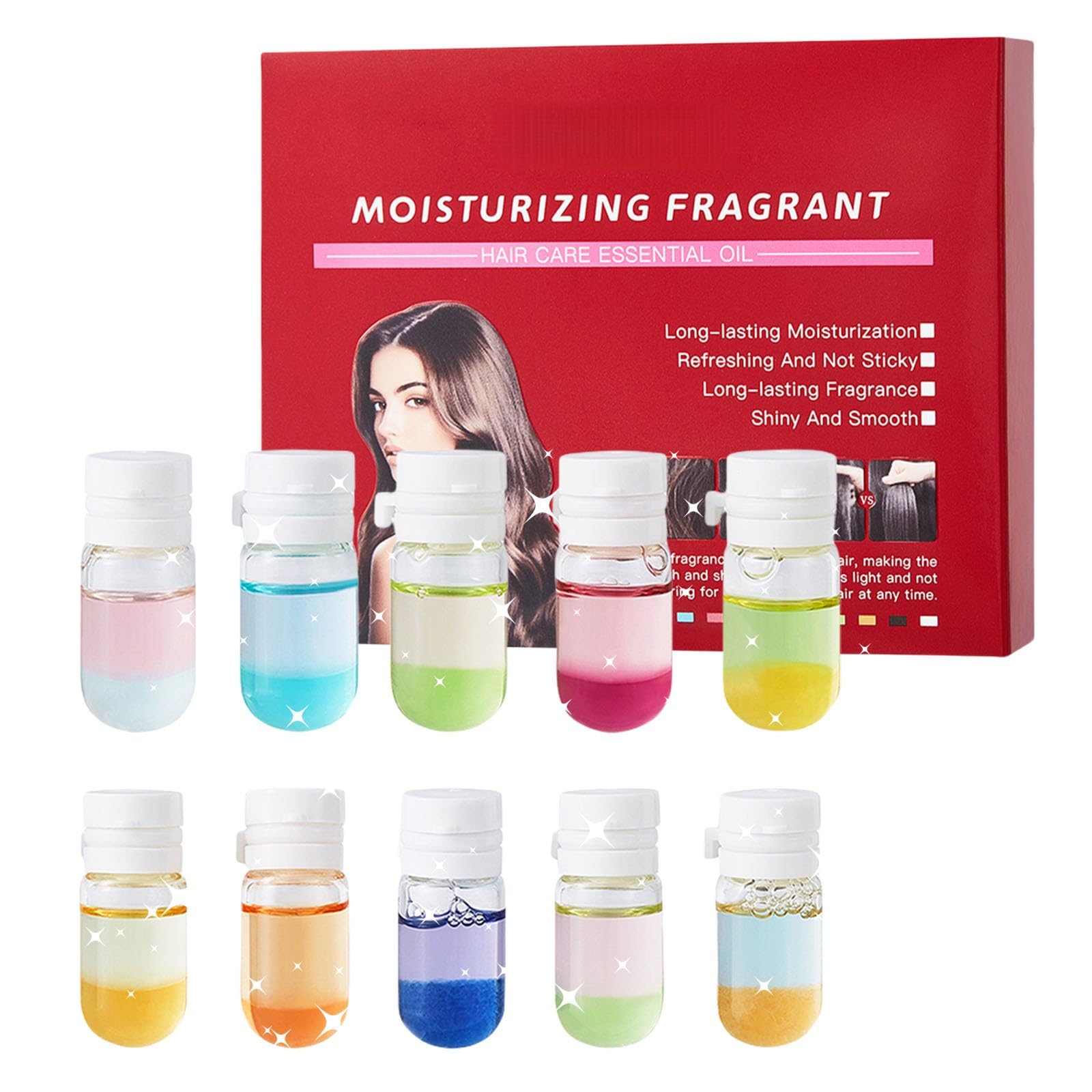Hair Perfume Oil, 2 in 1 Mini Hair Treatment Oil & Hair Perfume, 10Pcs Hairs Serum Capsules, No Rinse Nourishing Moisturizing Shining for Frizz Dry Damaged Hairs, Long Lasting Fragrance
