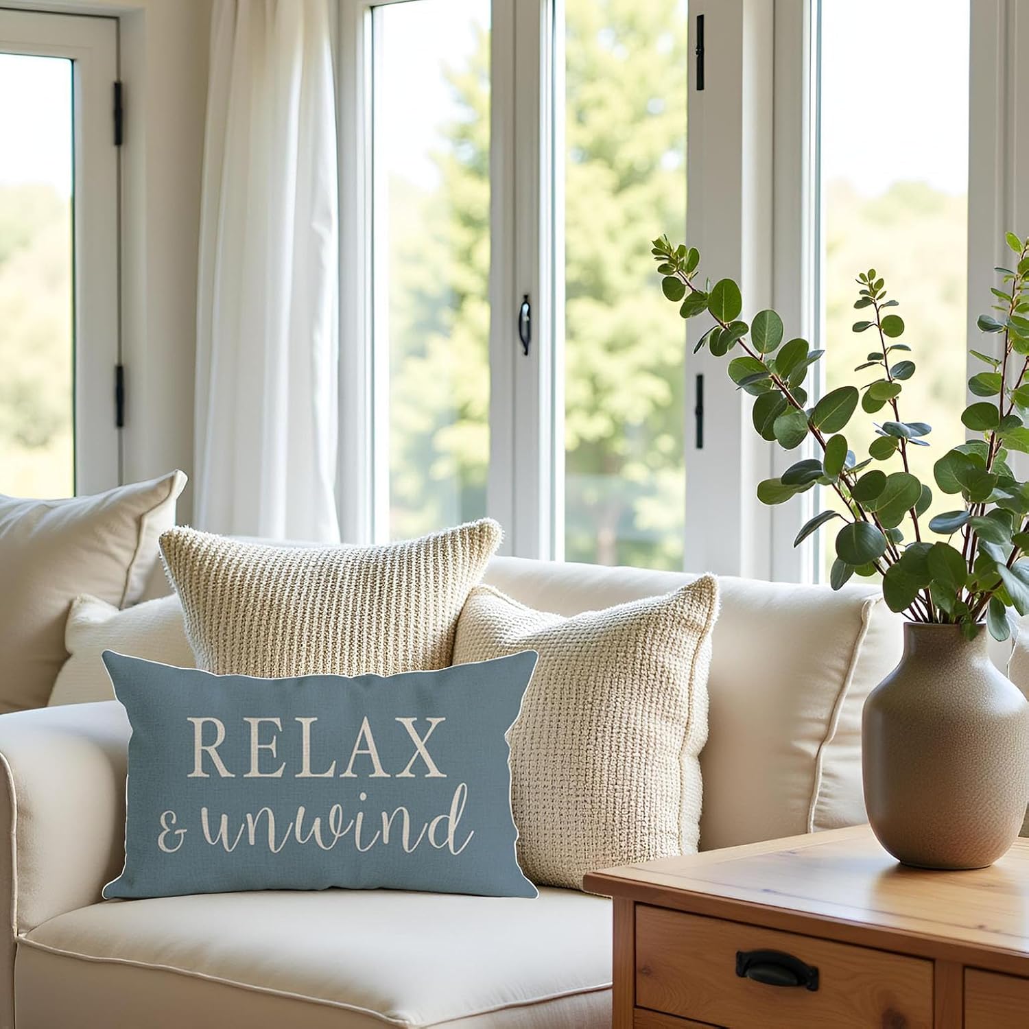 PANDICORN Decorative Throw Pillow Covers 12x20 Inch Set of 2 Stay Awhile Relax & Unwind Dusty Blue Outdoor Nautical Patio Porch Decorations Lumbar Cushion Cases for Home Living Room Sofa Couch Decor - Image 7