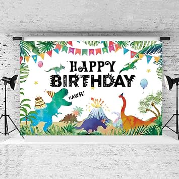 Illiyot Funny Dinosaur Birthday Backdrop 6x3.5ft, Watercolor Dinosaur Party Supplies - T-Rex, Large Wall Banner for Kids