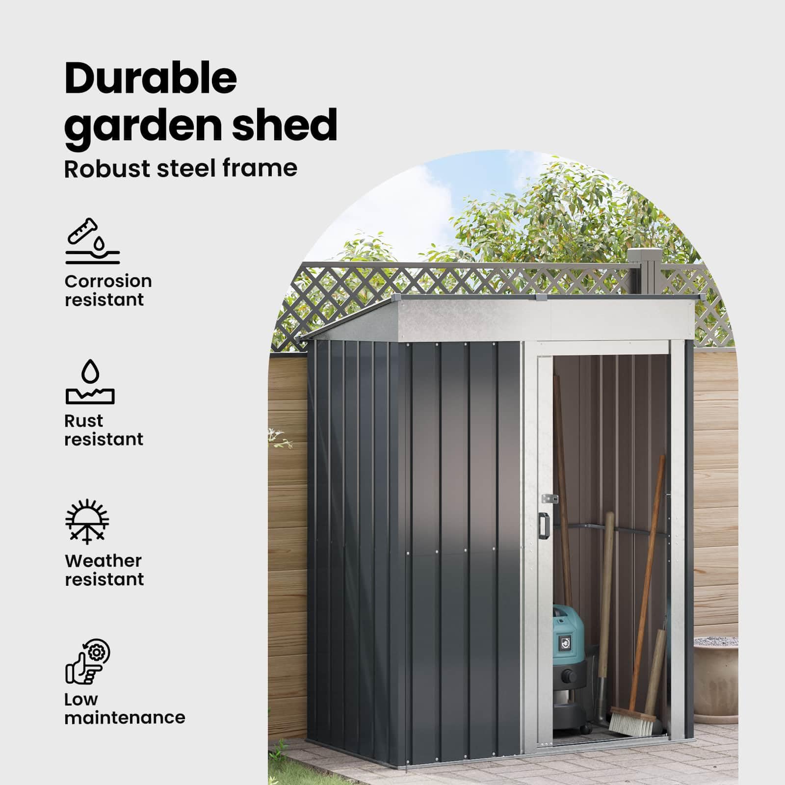 vidaXL Casette da Giardino Antracite 137 x 81 x 180 cm Metallo, Giardino e terrazza, Robusto shed in Metallo, Struttura Rettangolare per riporre Attrezzi, organizzazione Esterna
