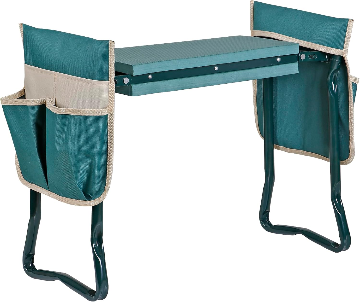 Nouva 2 in 1 Folding Garden Kneeler Seat, Outdoor Garden Bench Garden Stool w/EVA Foam Kneeling Pad Removable Tools Pouch Steel Frame for Planting, Weeding