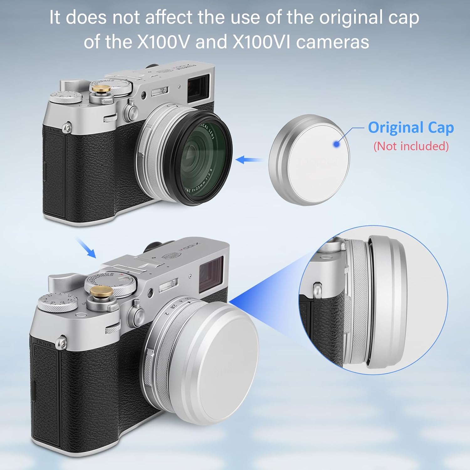 Haoge 49mm Lens UV Filter Adapter Ring for Fujifilm Fujinon X100VI X100V Camera fit 49mm UV CPL ND Filter Fit Original Lens Cap Black LAR-X55B