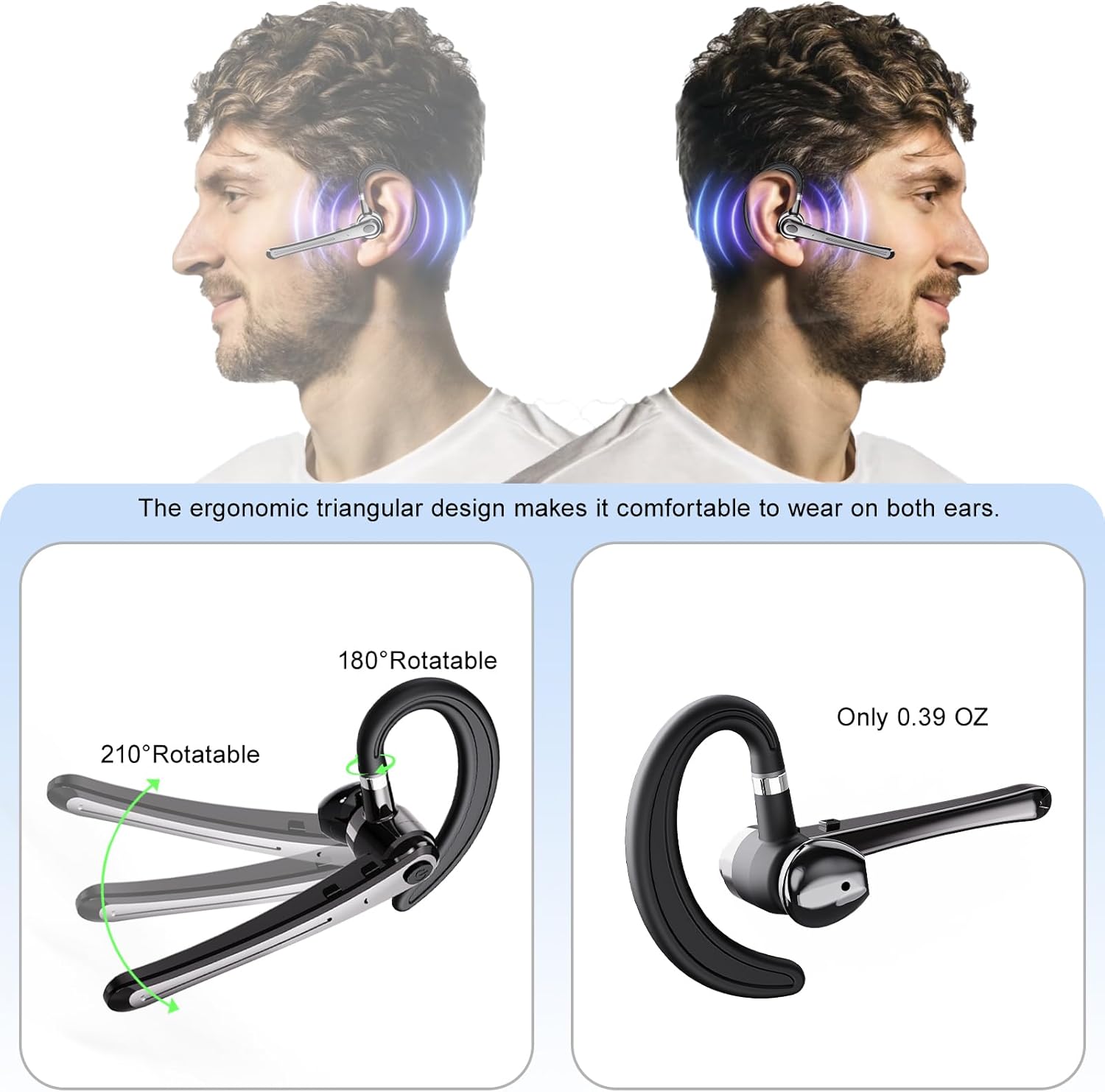 Bluetooth Headset,Wireless Bluetooth Earpiece with 800mAh Charging Case 80 Hours Talking Time Built-in CVC8.0 Dual-Mic Active Noise Cancelling V5.1 Hands-Free Headphones for Trucker/Office (C1, Black) - Image 6