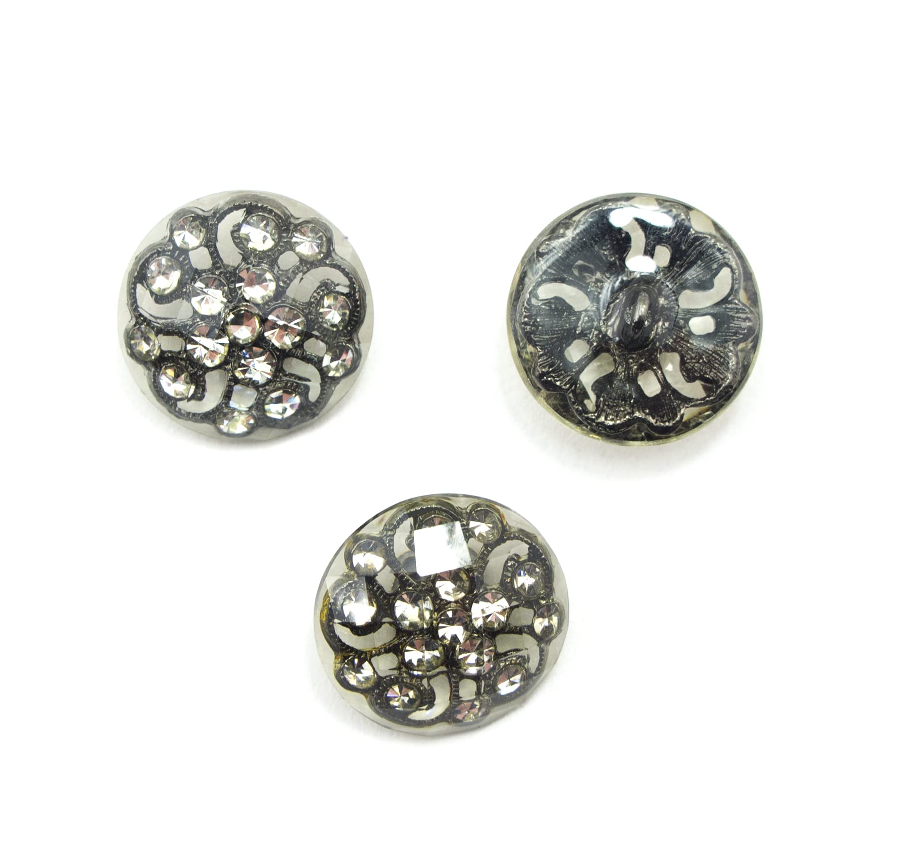 Boutons vintage en cristal de strass HAND 24mm pour couture et mercerie lot de 3