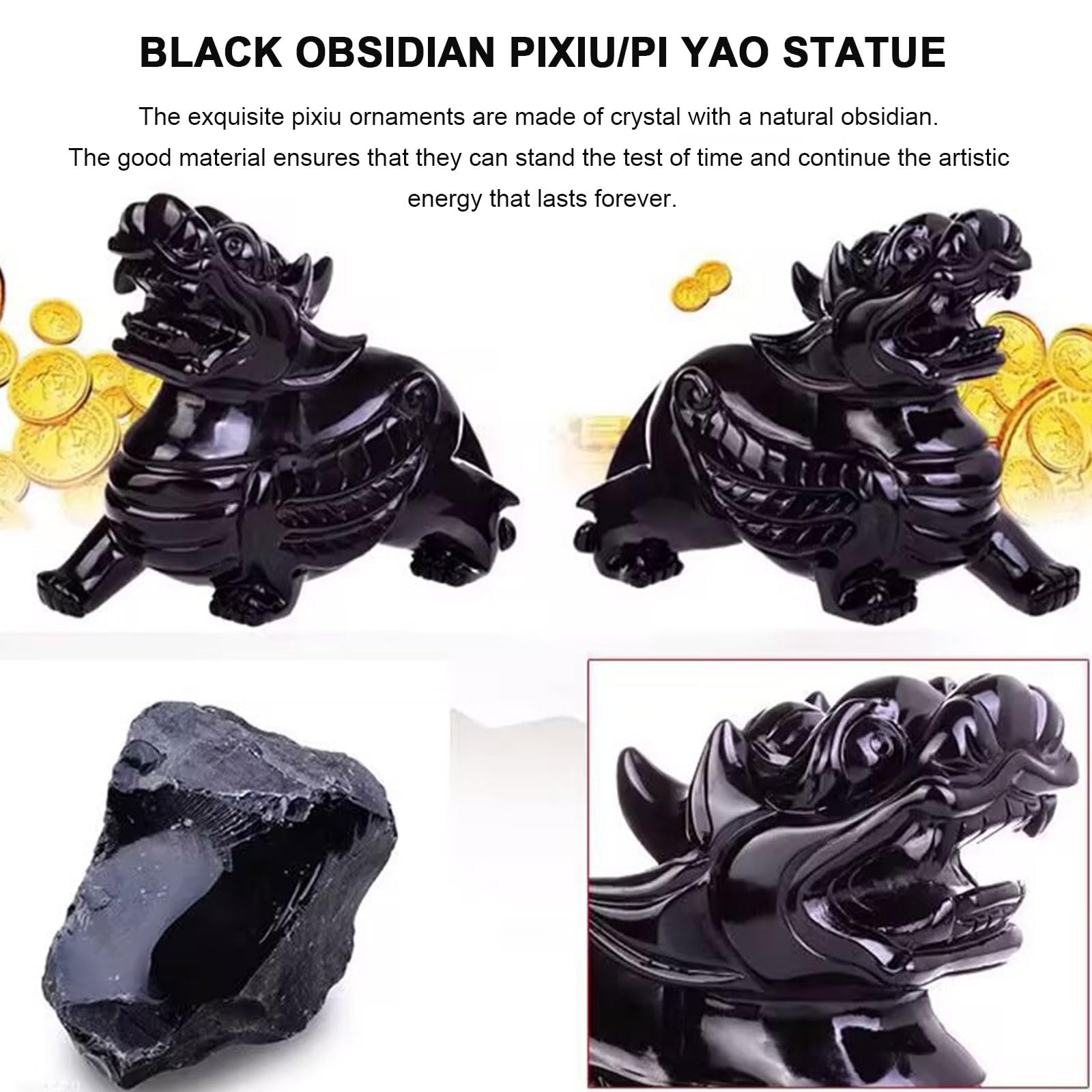 2 Piezas de Adornos Decorativos de obsidiana Negra Pi Xiu/Pi Yao,