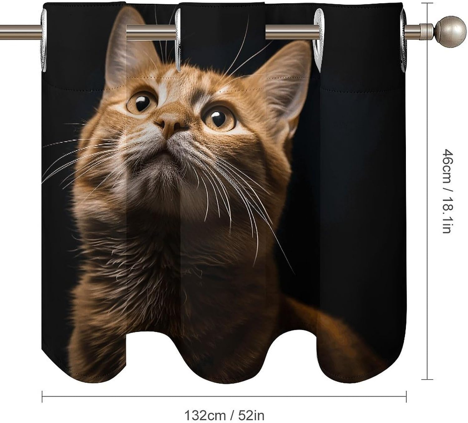 Cat Looks Up Curtain 2 Panels, Polyester Fiber, Blackout Insulated Window Curtain, Curtain Valance for Kitchen Dining Room Living Room Cafe Small Window 52 * 18.1 Inches