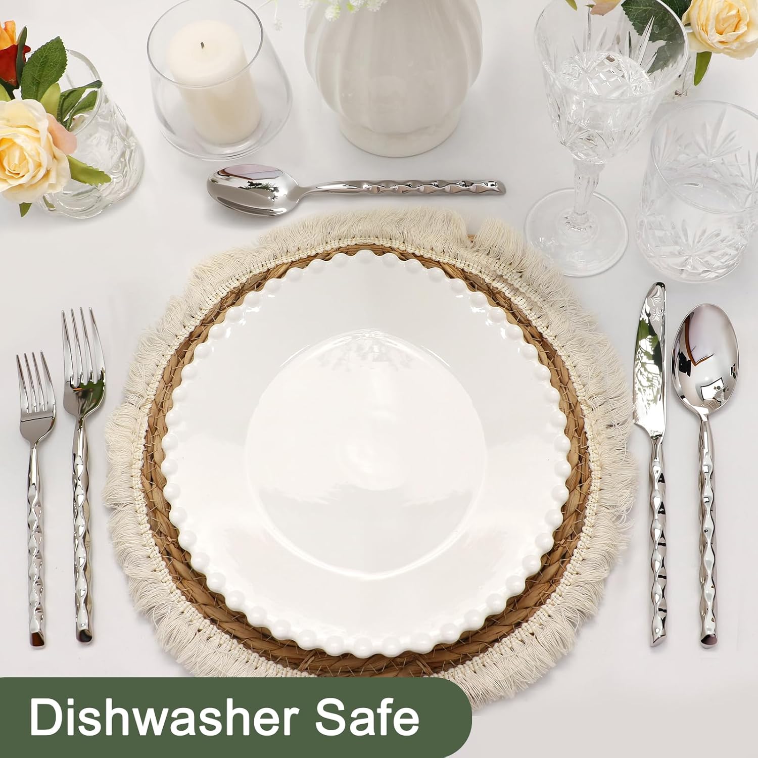 DEACORY Silverware Set 18/10 Stainless Steel Spiral-shaped Flatware Set, 40-Piece Hand Forged Mirror Silver Finish Cutlery, Dishwasher Safe, Service for 8