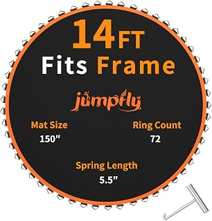 jumpfly Replacement Trampoline Mat, Fits 8|12|14|15|16FT Frames with Spring Tool, Durable V-Rings, Extra Rows of Stitching, Jumping Mat for Round Trampoline
