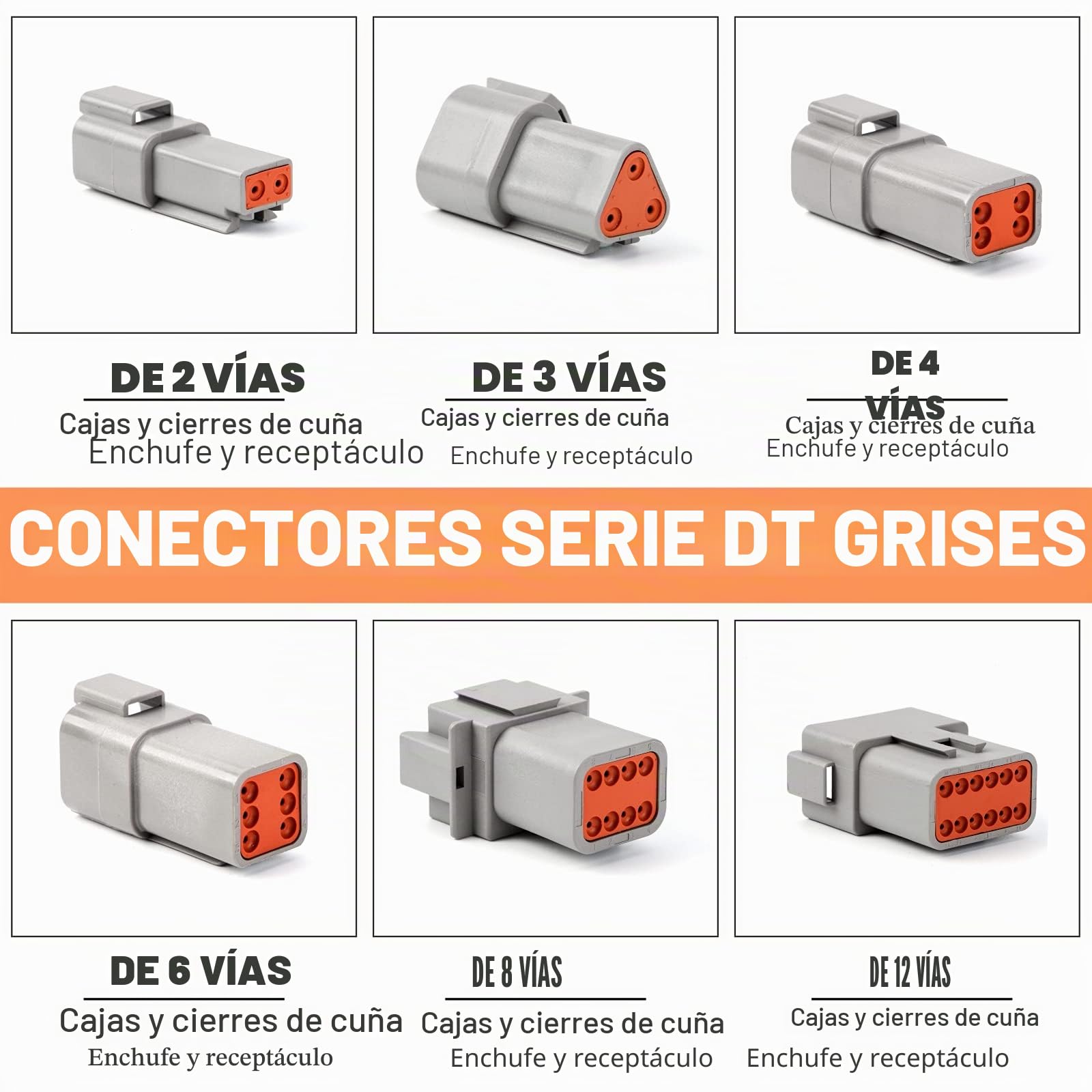 Serie DT Deutsch Conector Surtido, Tamaño 16 Contactos sellados, Conectores eléctricos para automoción, impermeables, 188 piezas