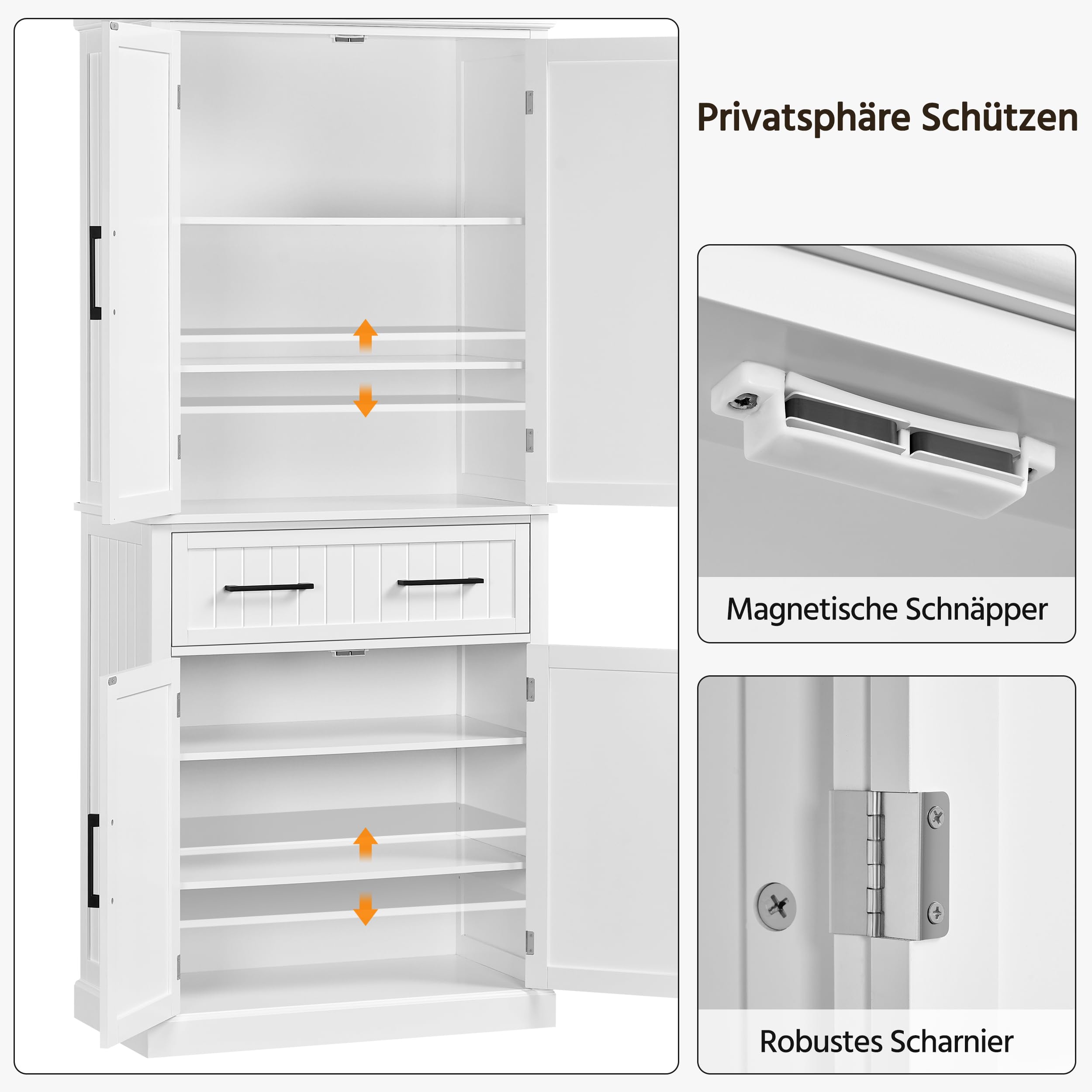 Yaheetech 183,5 cm H Vorratsschrank, Küchenschrank mit Höhenverstellbaren Regalbretter & 2 Schublade, Mehrzweck-Haushaltsschrank Buffetschrank für Esszimmer Groß, Weiß