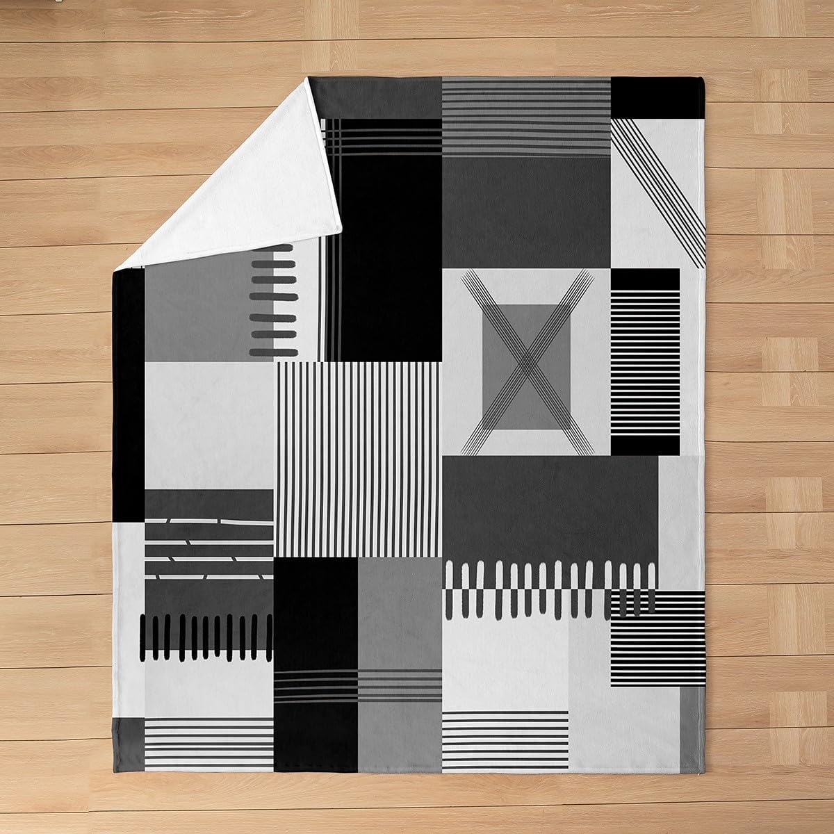 jejeloiu Black Gray Geometric Flannel Blanket Plush Fuzzy Baby 30"x40" Fleece Throw Blanket for Kids Stripe Line Ultra Soft Modern Art Room Decor All Season Breathable