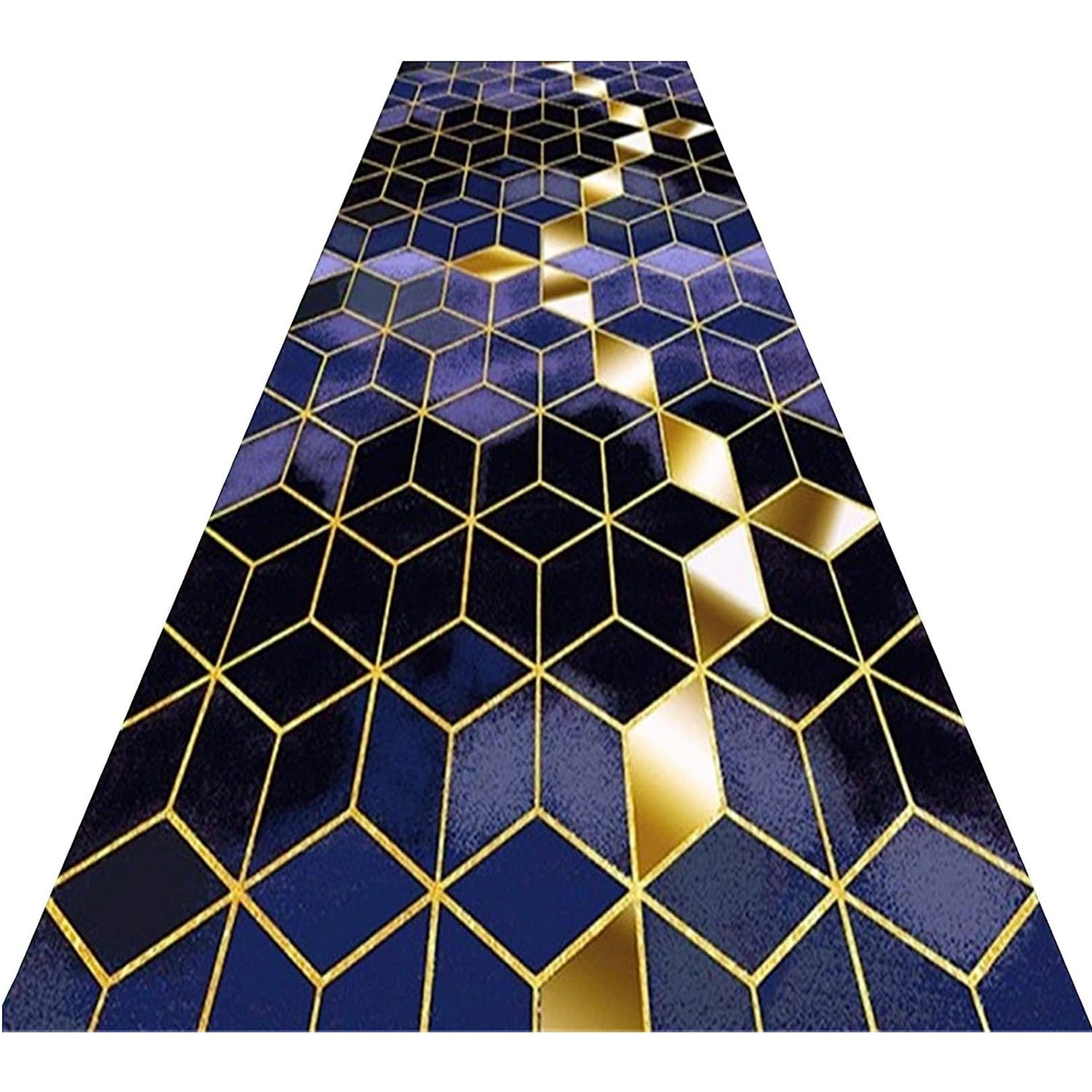 Tapis long couloir bleu géométrique 60x300cm antidérapant spécial fort passage