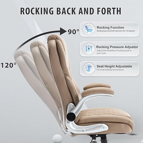 Miniatura 5 de REFICCER Silla de oficina ejecutiva de cuero, sillas de escritorio ergonómicas de oficina con respaldo alto con ruedas, sillas giratorias de gestión