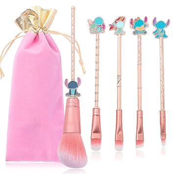5PCS Pink All-in-One stch Makeup Brush Set For Eyeshadow, Eyebrows, Eyeliner, Lips & Concealer, Wonderful Birthday & Holiday Pick for Girls