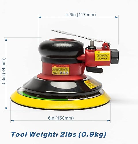 Miniatura 2 de Lijadora orbital aleatoria neumática de 6 pulgadas por UPWOOD, lijadora neumática de palma de alta resistencia con 10 papeles de lija, herramienta