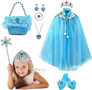 Capa Princesa para Meninas, fantasias princesa, Capa Princesa com Coroa, Pulseira, Brincos, Salto Alto, Brinquedo Princesa para Meninas Vestem Brincar Azsul