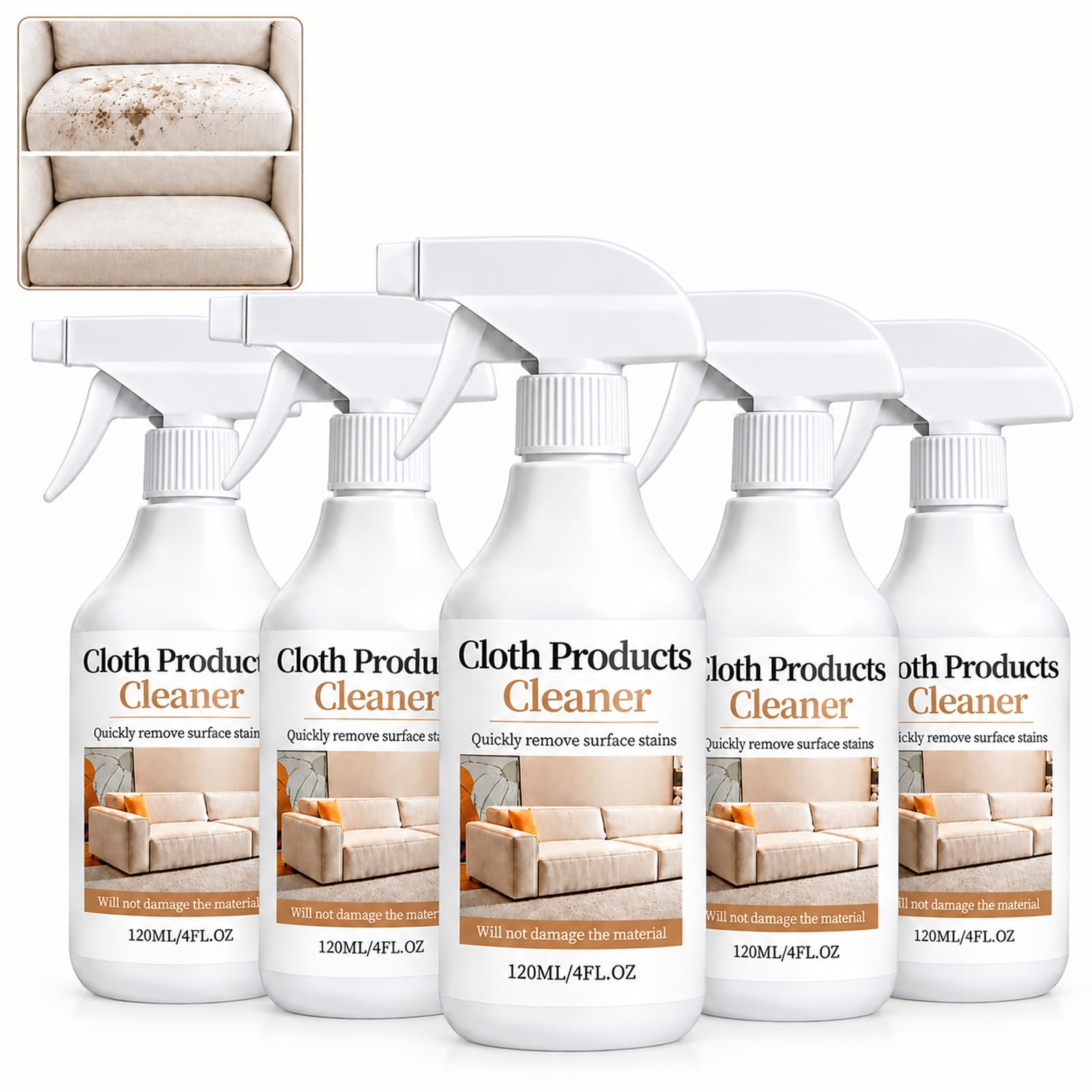 Stoff-Sofa-Reiniger-Spray, Polster- und Teppichschaum-Reiniger, wasserloser schnell trocknender Fleckenentferner für Sofamöbel, No-Rinse-Formel für alle Stoffe, (5 stücke)