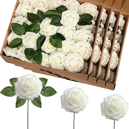 Ramo de rosas artificiales de espuma artificial con hojas y tallos para bricolaje, ramos de boda, centros de mesa, despedidas de soltera, fiestas,