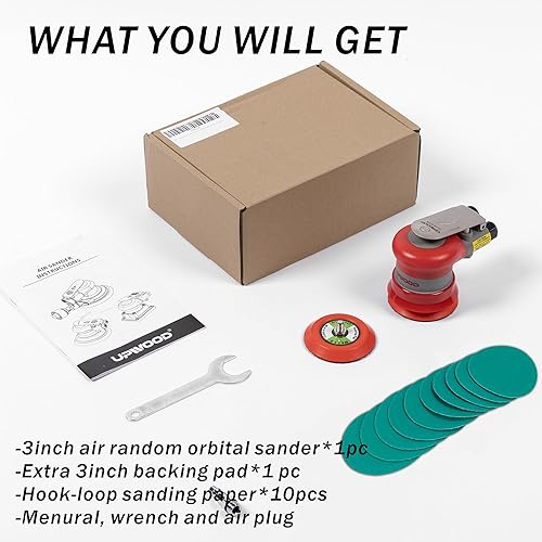 Miniatura 8 de Lijadora orbital aleatoria neumática Lijadora de palma ligera de 3 x 4 pulgadas Órbita de 18" (3 mm) de diámetro 10000 RPM con almohadilla de