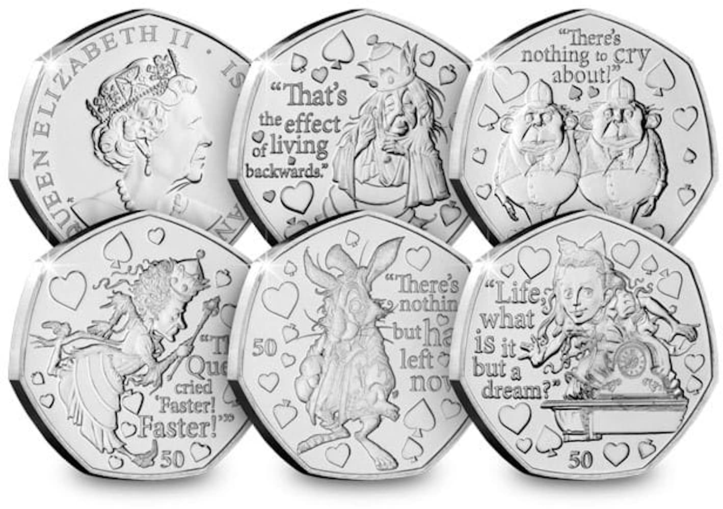 Isle Of Man 2021 Alice Through the Looking Glass 50p Coins (Full Set)
