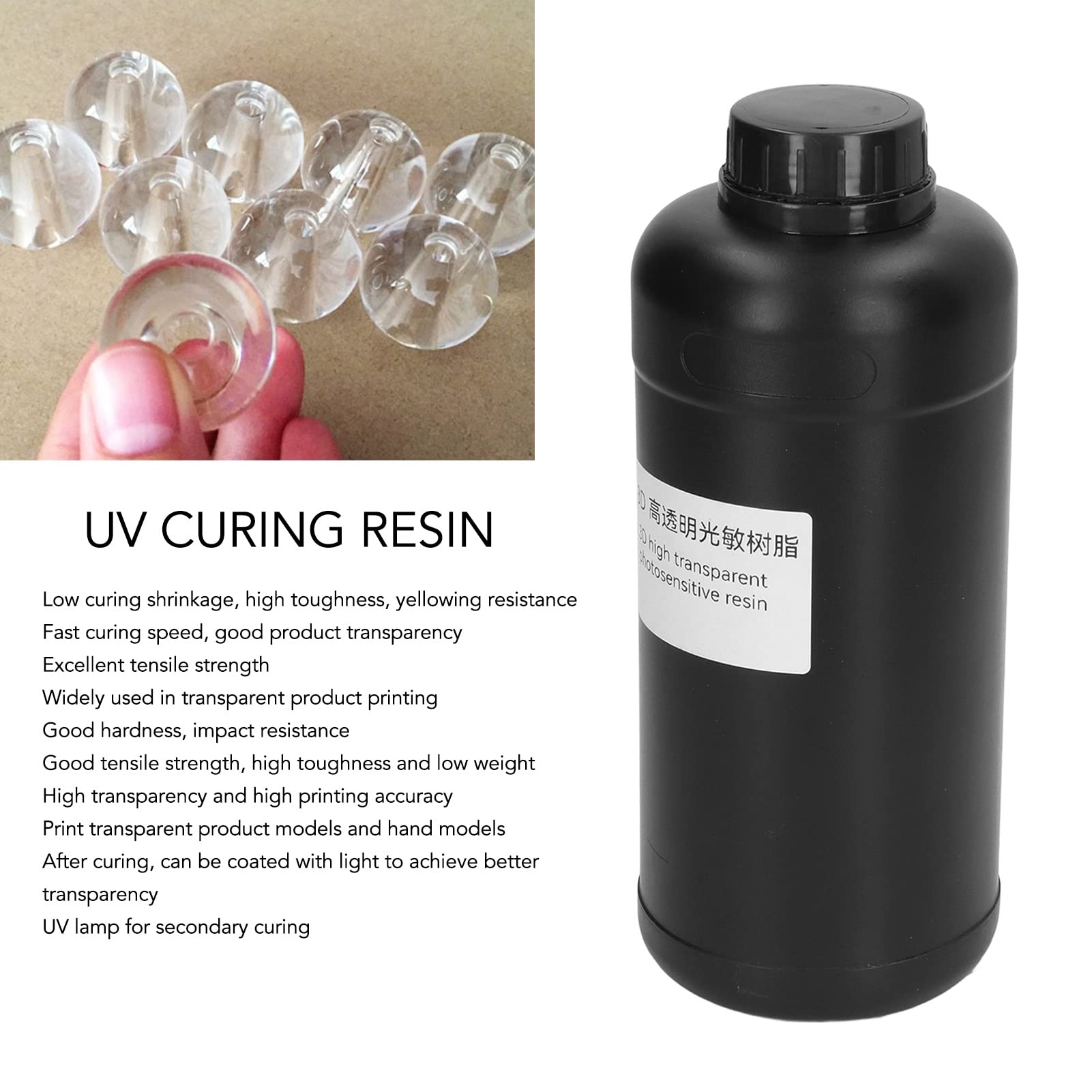 Résine photosensible de 405 nm 1000 ml, résine photopolymère de durcissement rapide transparent pour l'impression 3D