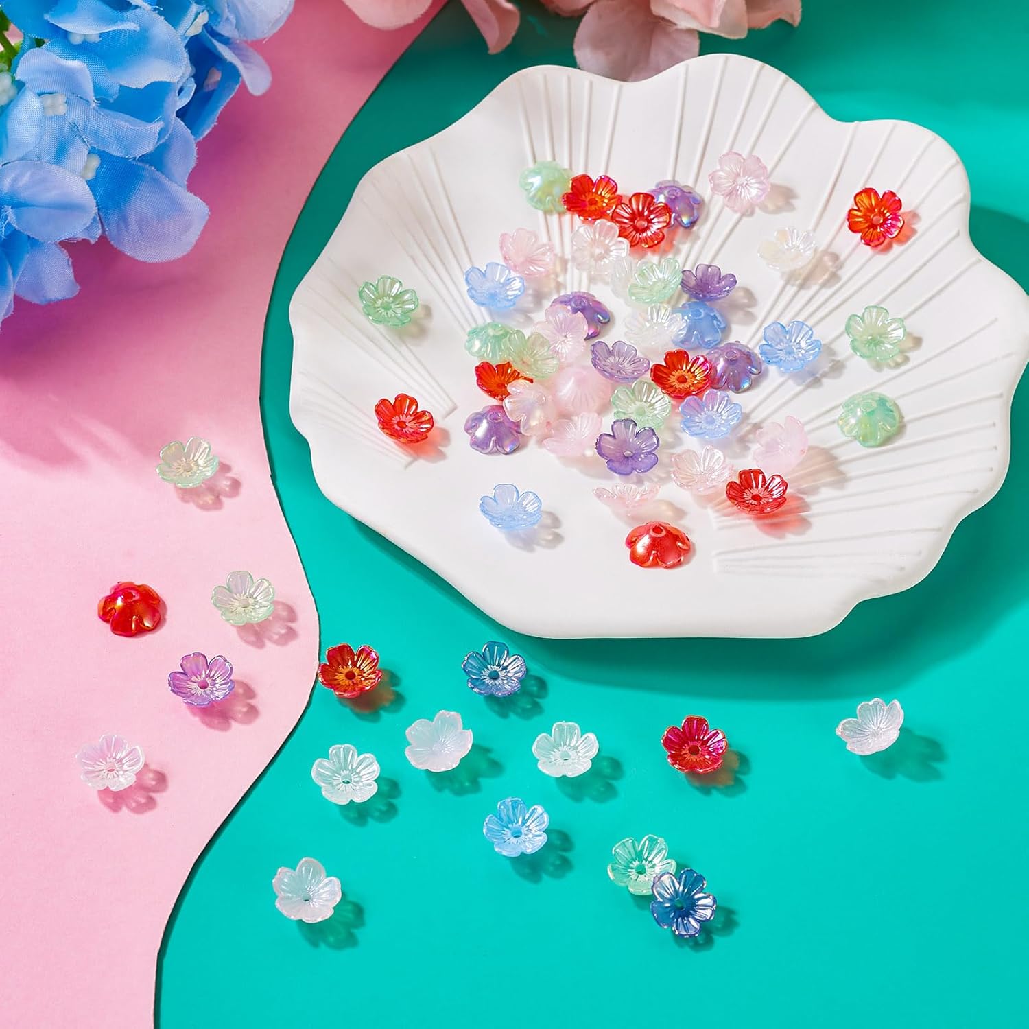 Cheriswelry 240Pcs Acrylic Flower Bead Caps 5-Petal Flower End Caps Colorful Floral Loose Spacer Beads 10.5x4mm for Bracelet Earring Necklace Making DIY Accessories - Image 5