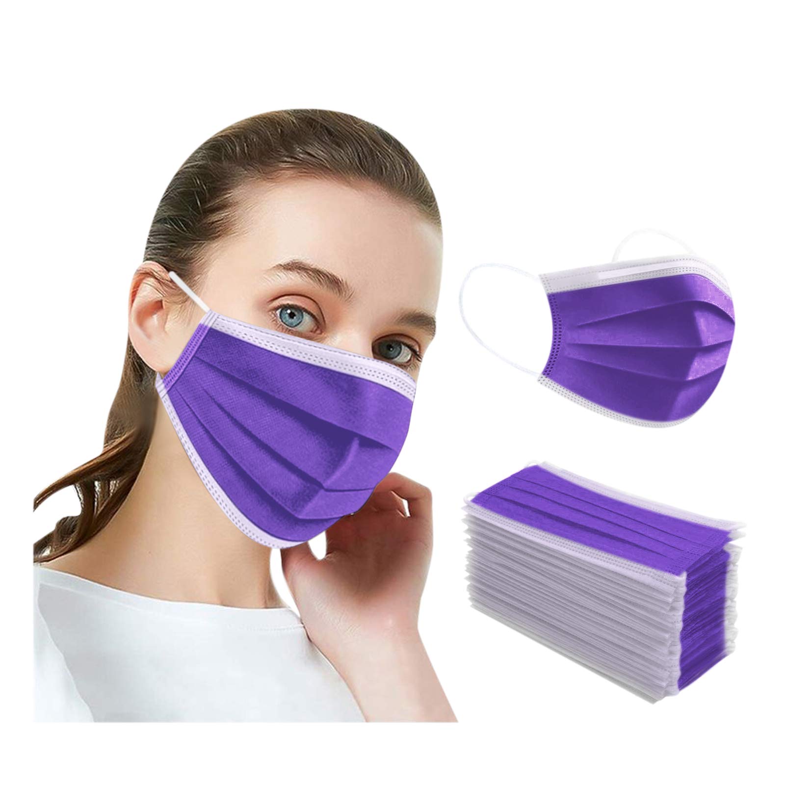 Face Mask,Dustproof Disposable 3-ply Face Mask,Breathable 3 Layer Protection,Sanitary Masks,Safety Mask,Anti-water,Purple(50 pcs)