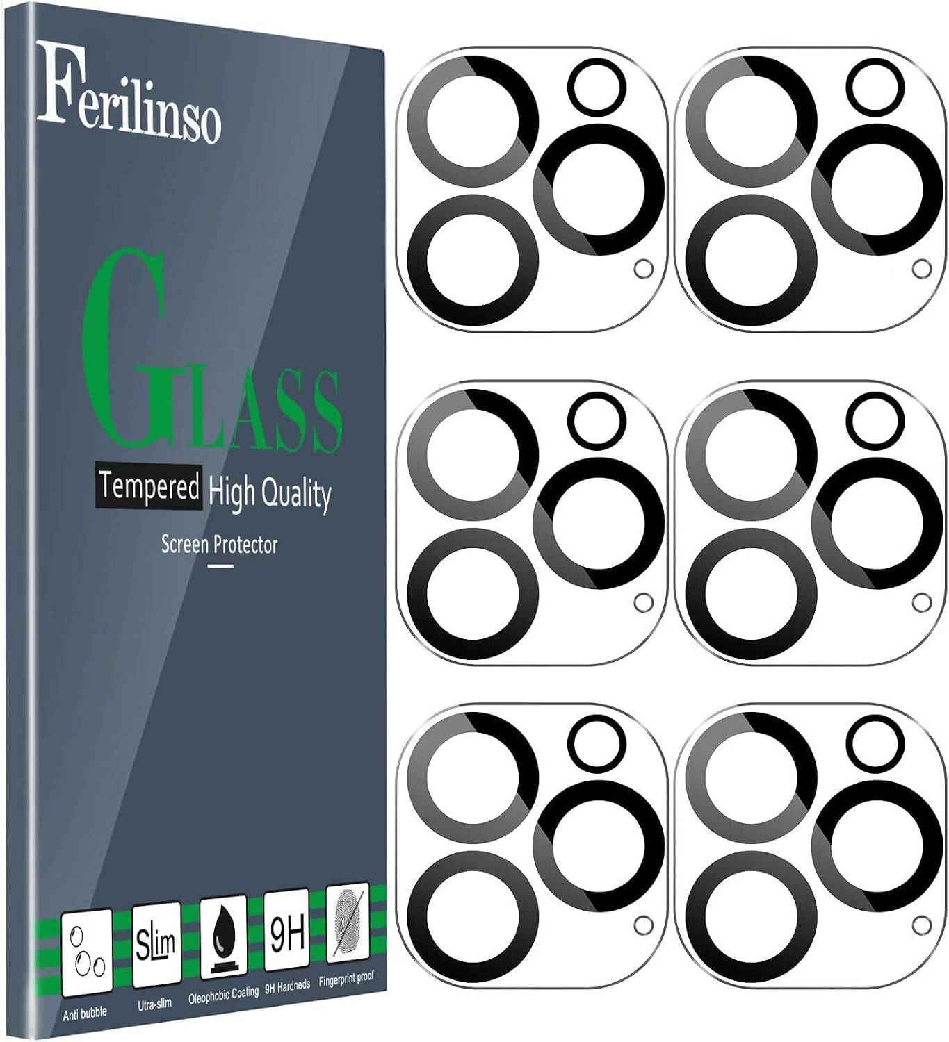 Ferilinso 6 Pack Camera Lens Protector for iPhone 16 Pro Max/iPhone 16 Pro | 9H+ Tempered Glass, Military-Grade Shatterproof Camera Cover, Case Friendly, Anti-Scratch, No Flash Glare for Night Shooting
