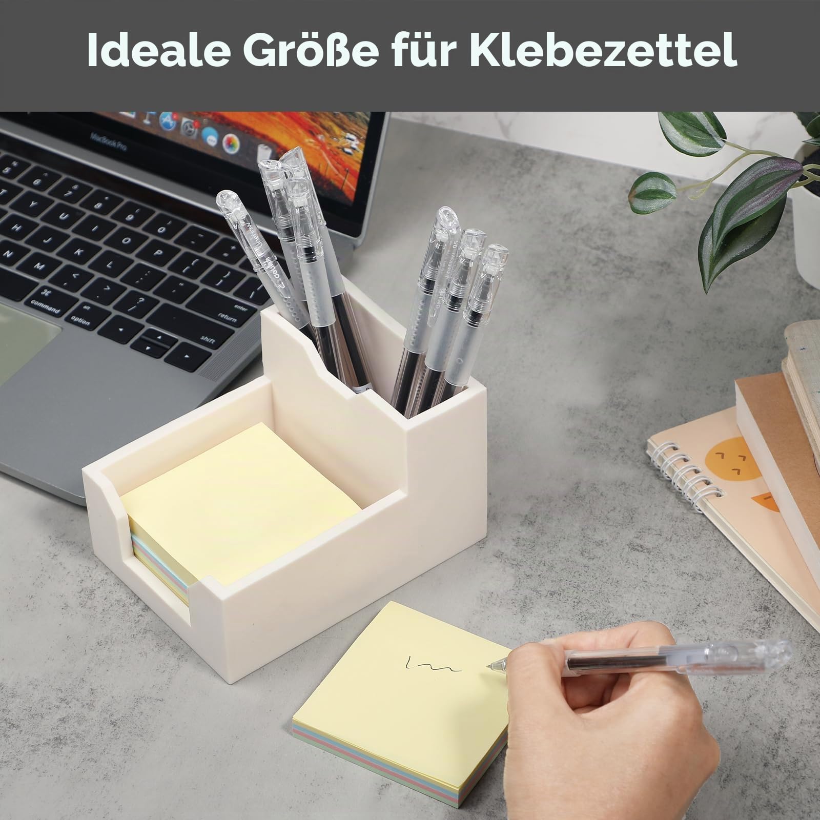Kamehame Zettelbox mit Stifthalter Silikon Pen Holder Schreibtisch Stifte Halter Organizer Stiftebox Notizzettel Box oder Kartensteckpl?tzen Cube Notiz Box passt 3x3'' Haftnotizen, weiß