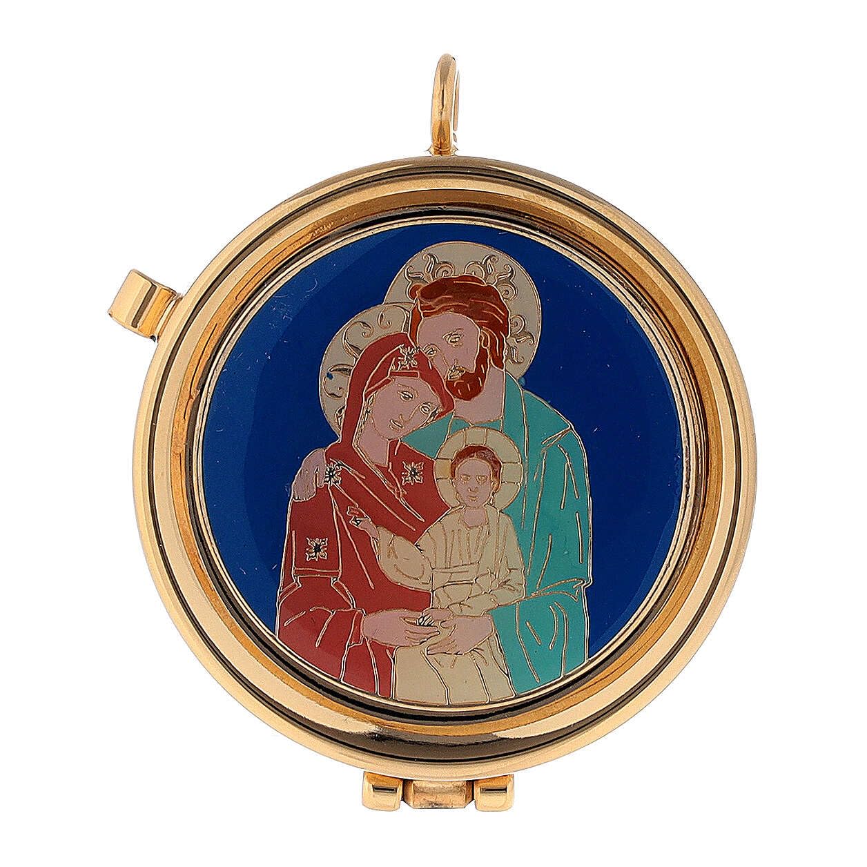 Holyart Teche Eucaristiche: Teca Eucaristica Sacra Famiglia Colorata Sfondo Blu 3x5 cm